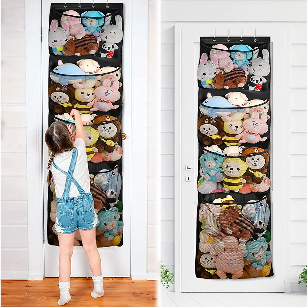 5 Large Pockets Over the Door Stuffed Animals Organizer Animal Storage for Toys Hanging Toy Baby