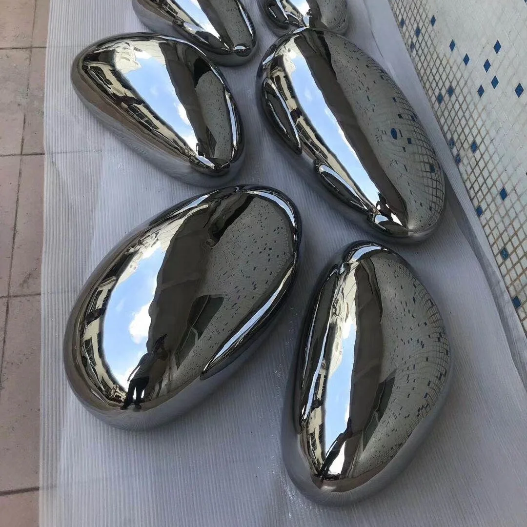 Chrome  Metal Stainless Steel Stones Sculpture For Garden Decoration