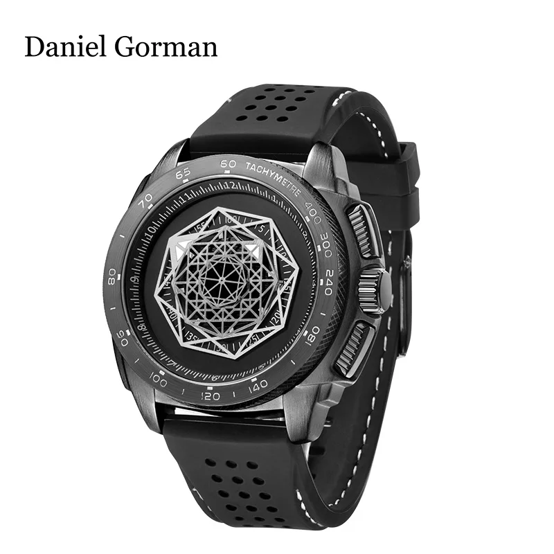 Wholesale Mechanical Style Creative Pointer Hexagram Dial 2035 Movement Dual Time Zone Sports Waterproof Men Watch