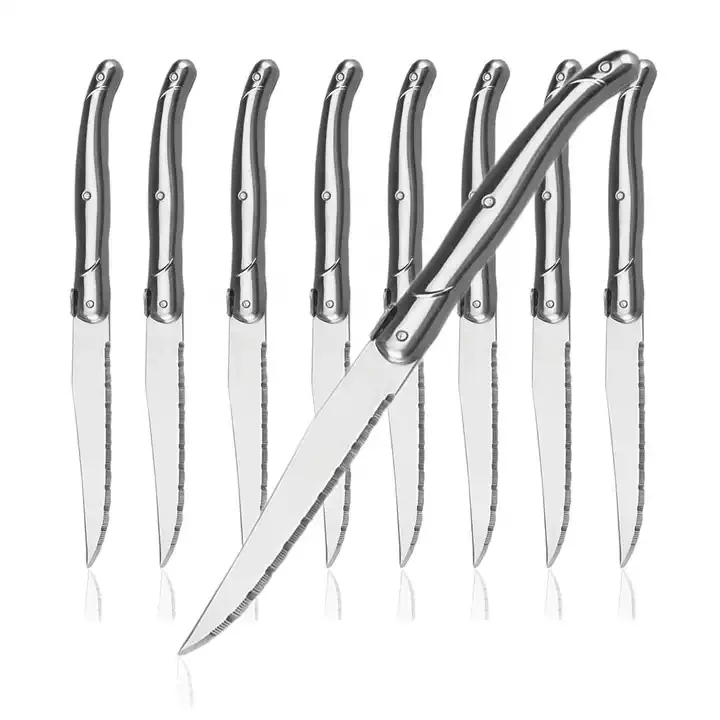 8 PC Silverware Stainless Steel Flatware Set Serrated Edge Sharp Laguiole Steak Knife Set