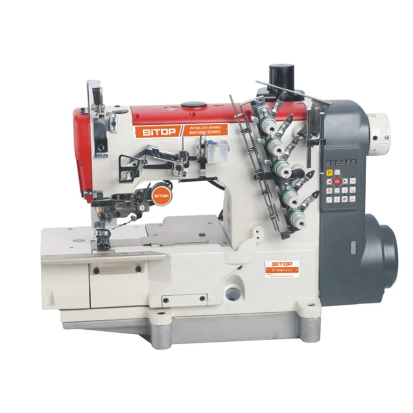 Direct drive high speed interlock sewing machine with 3 needles