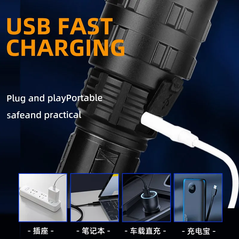 High Lumen Xhp50 Aluminum Rechargeable Telescopic Zoomable Power Display Led Flashlights Tactical 2000 Lumen Hand Torch Light