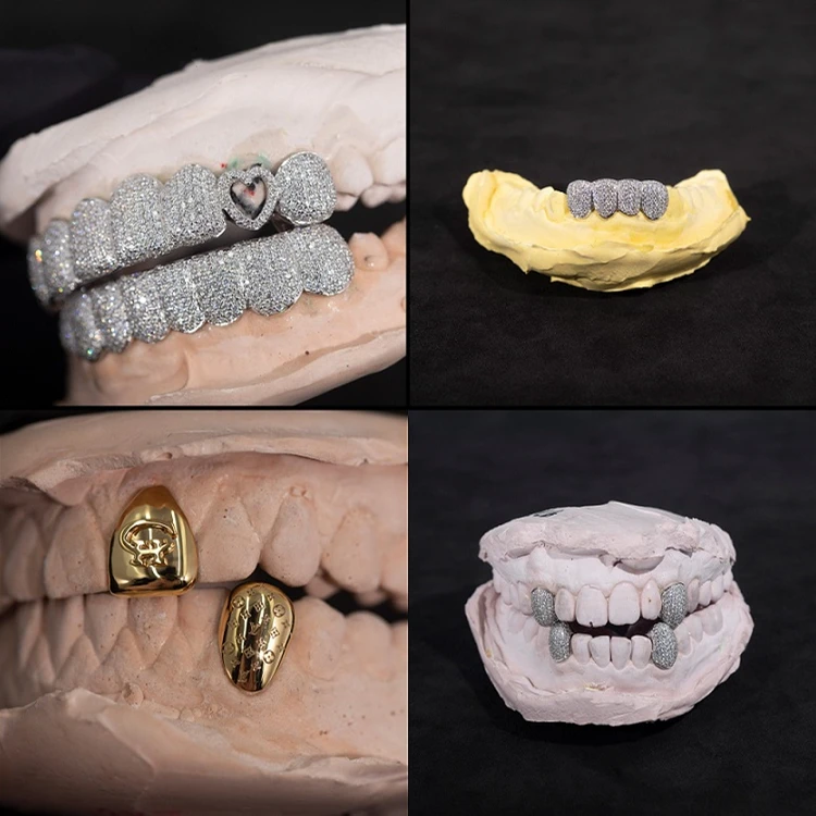 Factory Custom S925 Silver 10K 14K 18K Solid Gold Grillz Teeth Iced out VVS Moissanite Lab Natural Diamond Grillz for Teeth