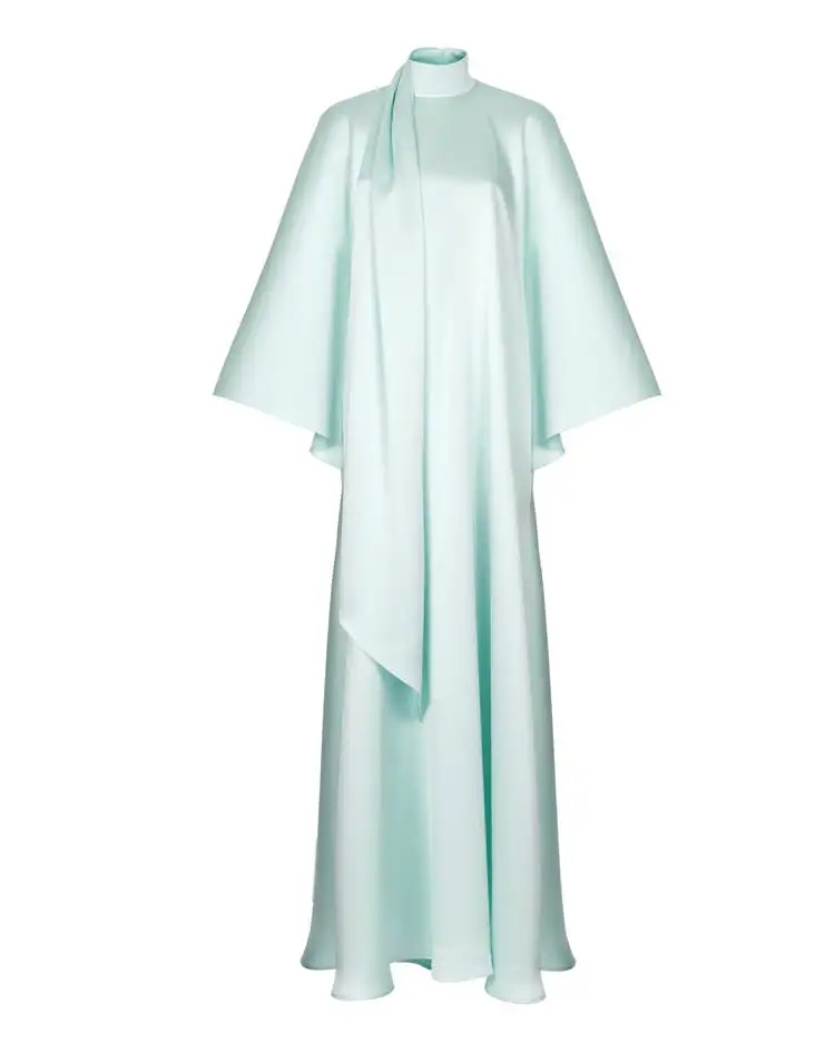 Islamic Prayer Ethnic Clothing High Quality Bow Collar Batwing Sleeve Solid Satin Muslim Abaya Dress Ramadan Festival Dubai Robe