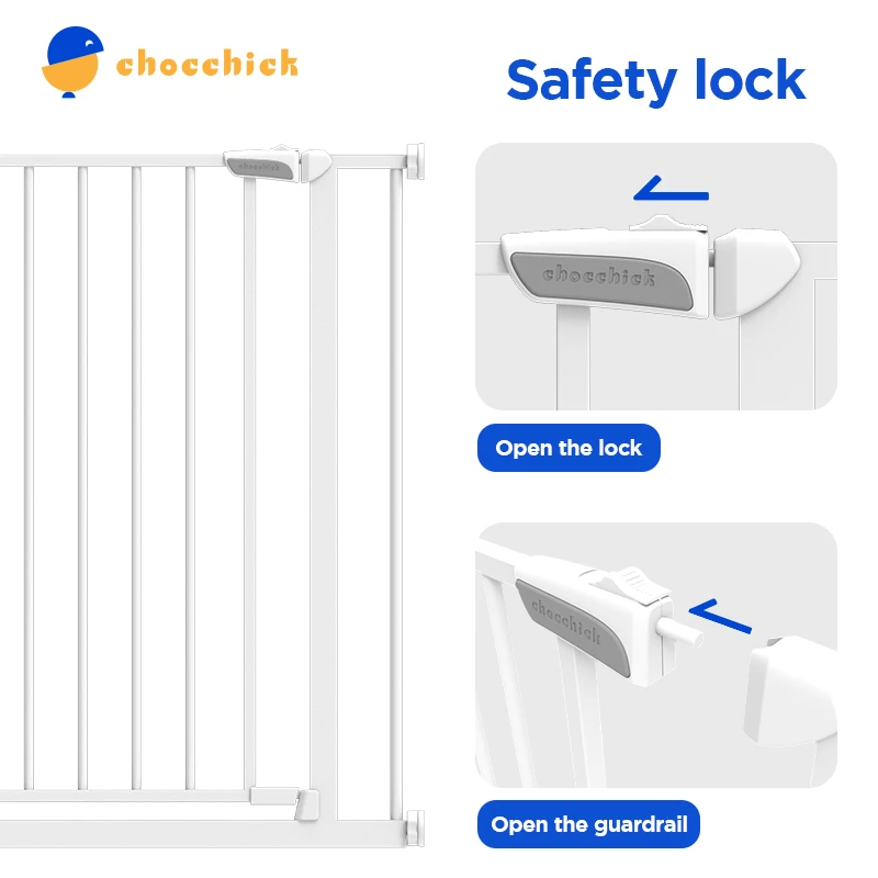 Chocchick ready to ship Metal Indoor Patio Pet Dog retractable black safety use stair barrier baby gate extra wide 108 inches