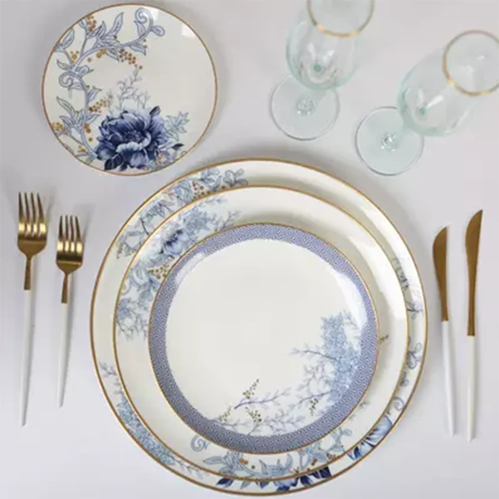 Luxury Blue and White Plates set Porcelain Dinnerware Bone china Tableware