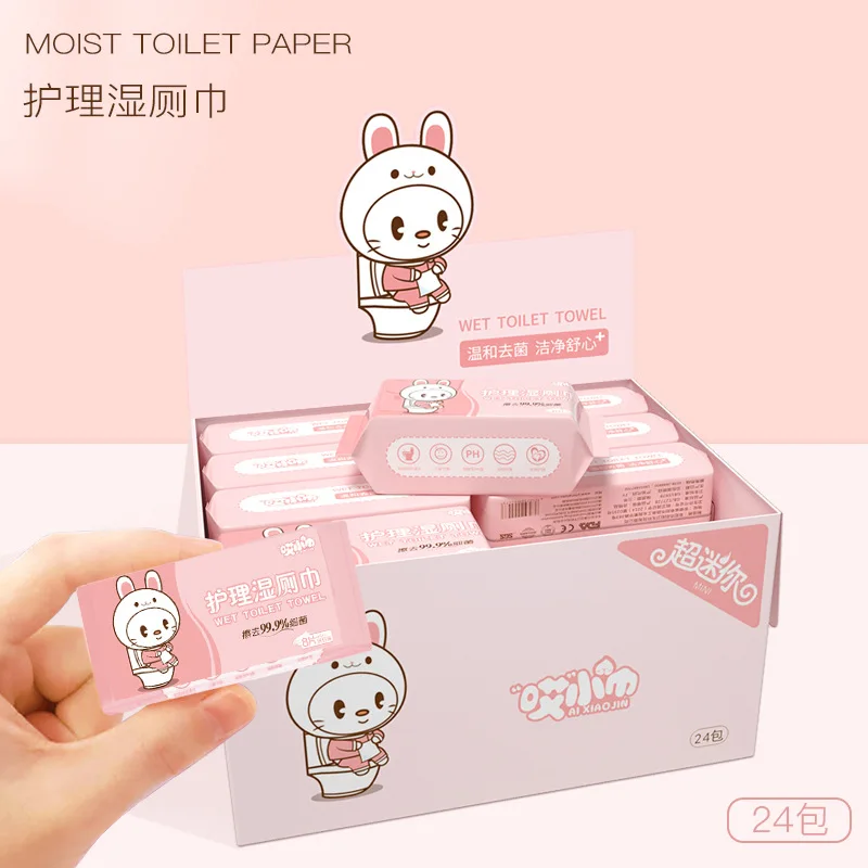 Whosale Mini 8 Sheets 24 Packs Baby Wet Wipes Portable Wet Tissue Wipe Disposable Flushable Wet Wipes For Travel