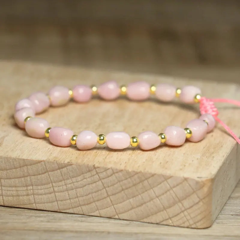 Bohemian Stone Bracelet for Women Fashion Jewelry Natural Pink Opal Beads Handmade Dainty Stretch Bracelet Jewelry