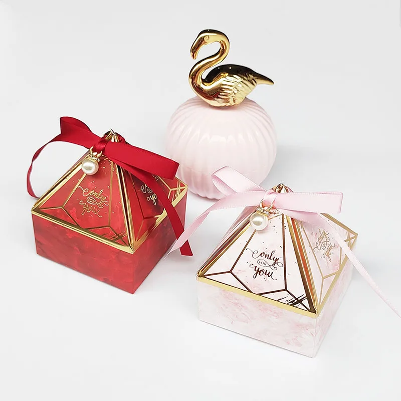 New Paper Gift Box Gem Tower Candy Box with Ribbon Bead Wedding Favor Decoration Baby Shower Packaging Event & Party Supplies