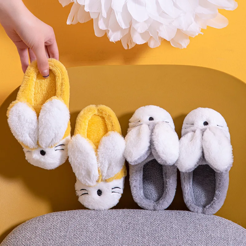 Wholesale Fur Cute Ears Rabbit Boys and Girls Home Indoor Autumn Winter Warm Cotton Slider Slippers Pantoufles pantuflas