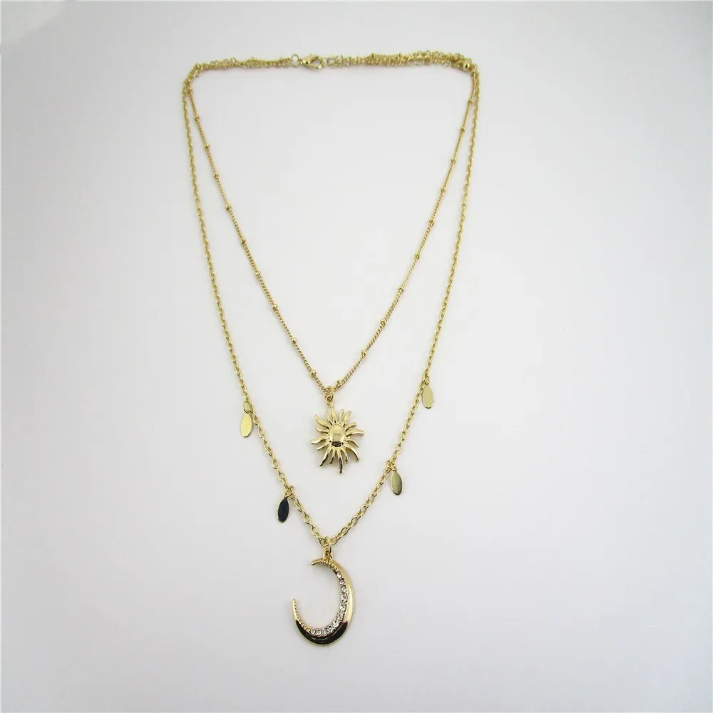 Wholesale Pendant of Sun and Moon Necklace Gold Brass Zinc Alloy Trendy Butterfly Necklace Jewelry Colorful Offer OEM Service