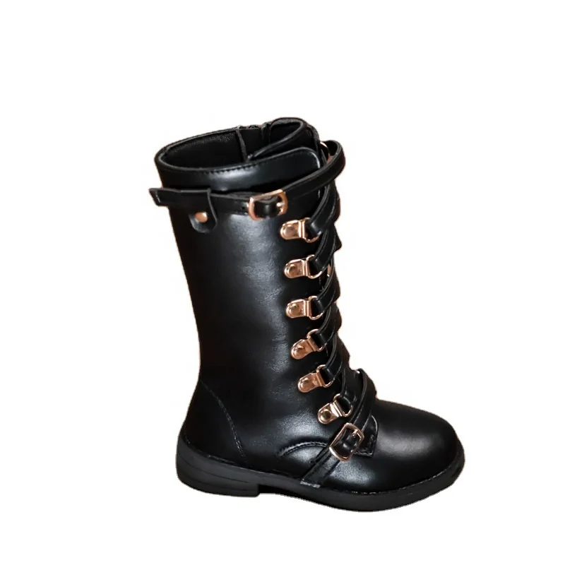 Factory directly sell mid-tube wedge  boots kids vintage England style fleece knee high girls winter boots