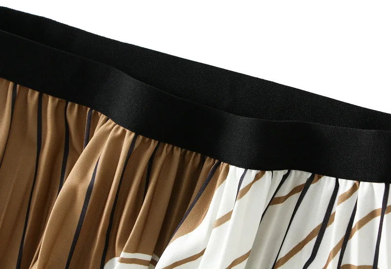 Patterned Elastic Waist Pleated Skirt