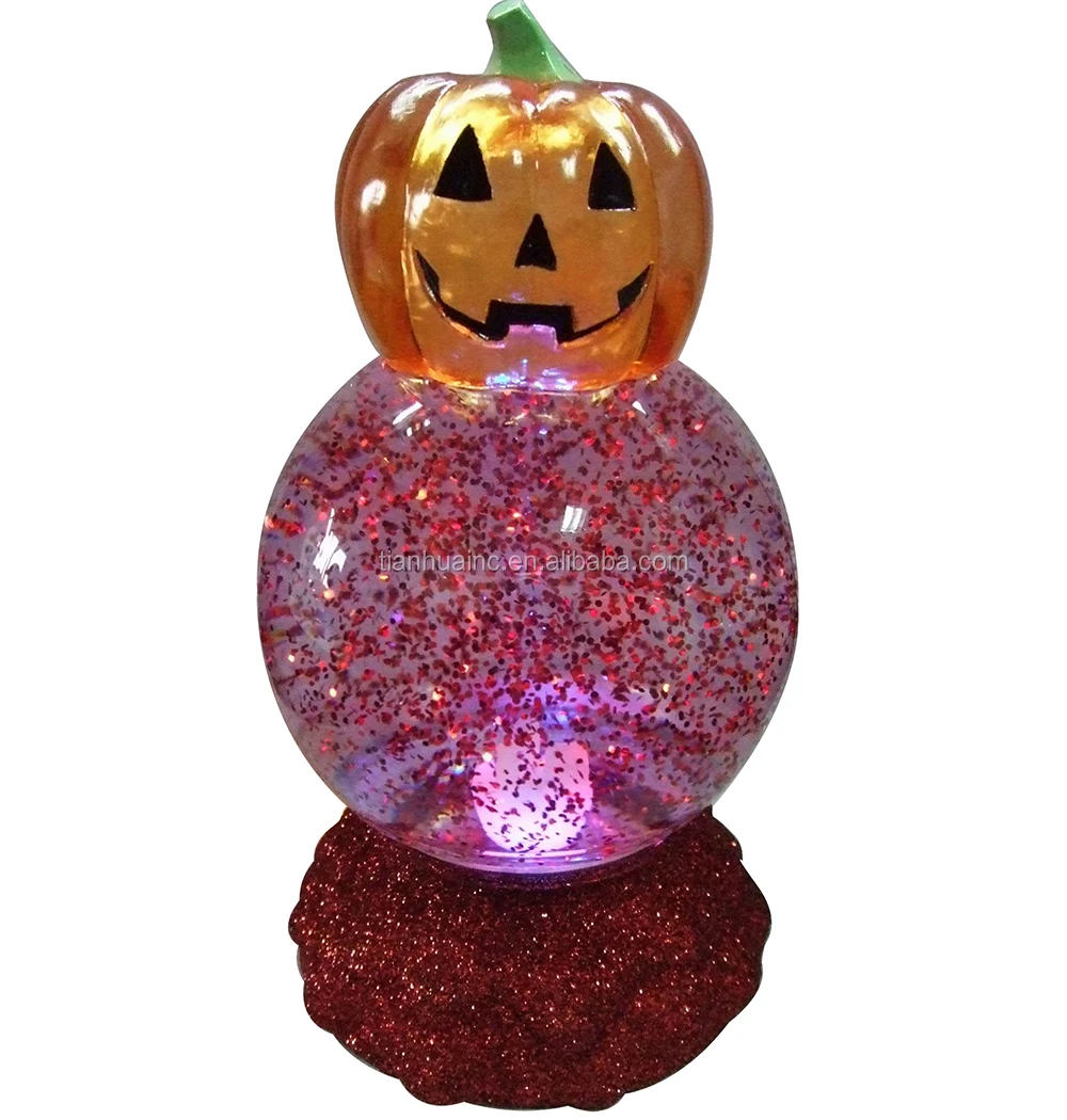 RGB Color Light Up LED Mini Halloween skull ghost Water Snow Glitter Globe