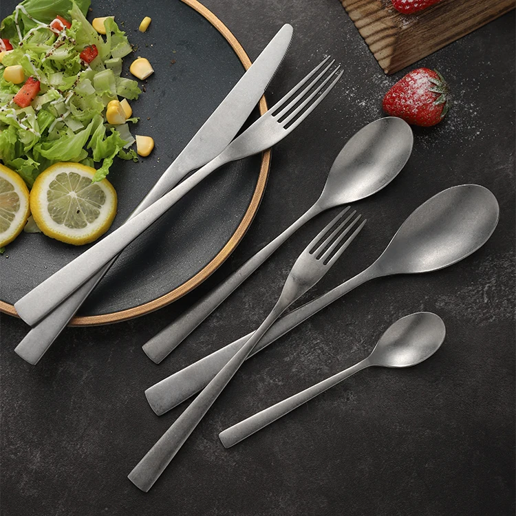 Antique Stainless Steel Vintage Cutlery Matt Silver Stonewashed  Flatware Sets