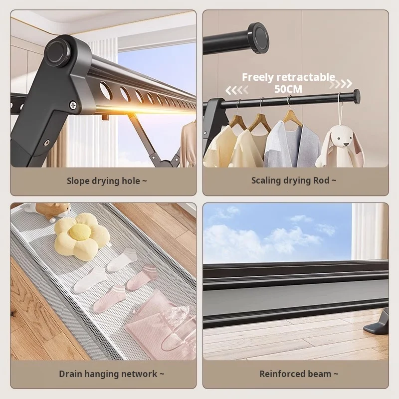 Clothes Hanger Indoor/Outdoor Telescopic Drying Rack Sandbar Floor-to-Ceiling Folding Balcony Stand Quilt Artifact Coat Stand