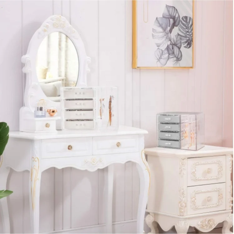 Clear Earring Holder Jewelry Hanging Boxes with 4 Velvet Drawers for Earrings Ring Necklace Bracelet Display Case Gift for Women