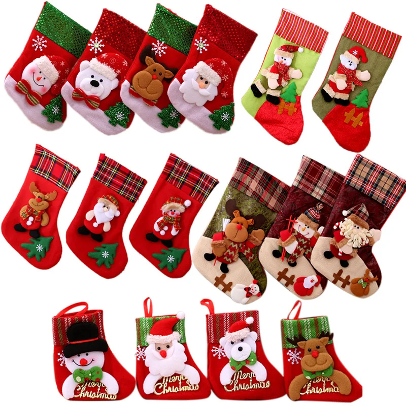 Festive Customized Design Hanging Xmas Tree Ornament Socks Gift Bag Decor Santa Claus Christmas Stocking