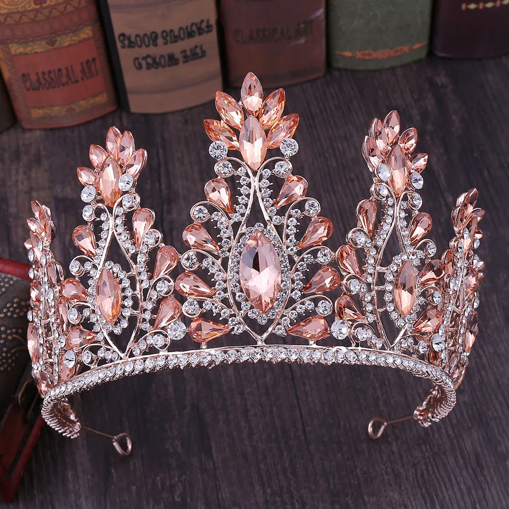 Silver Gold Plated Tall Pageant Crown Beauty Queen Red Blue Green Diamond Rose Gold Color Miss World Crown and Tiara for Adult
