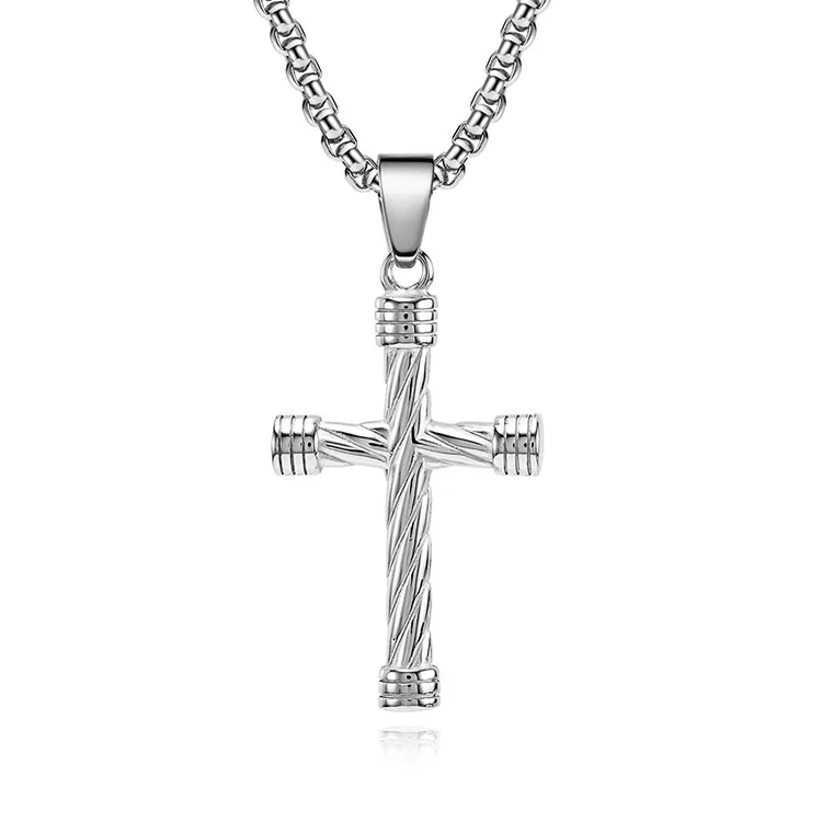 Custom Wholesale High Quality 18K Gold Plated Stainless Steel Fashion Jewelry Popular Cable Wire Cross Mens Pendant Necklace