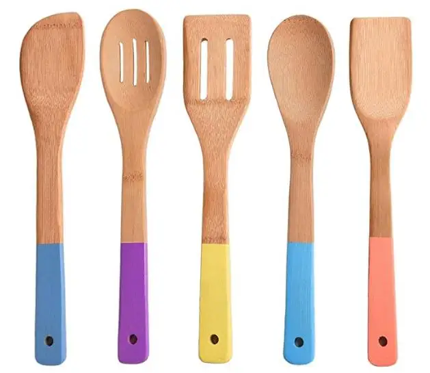 Kitchen Cooking Utensils Bamboo Spoon Spatula, 100% Bamboo, 6 of Set