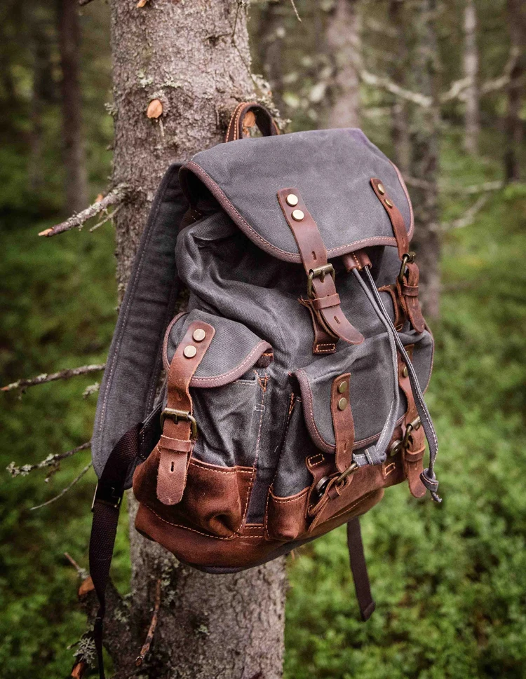 9508 Large Capacity Leather Canvas Backpacks For Men School Bags Vintage Waterproof Daypack High Quality Laptop Backpack Bag
