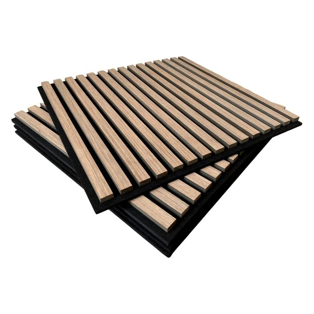 60 x 60 cm Square Scandinavian Modern Walnut Wooden Slat 3D Sound Insulation Decorative Acoustic Wall Panels