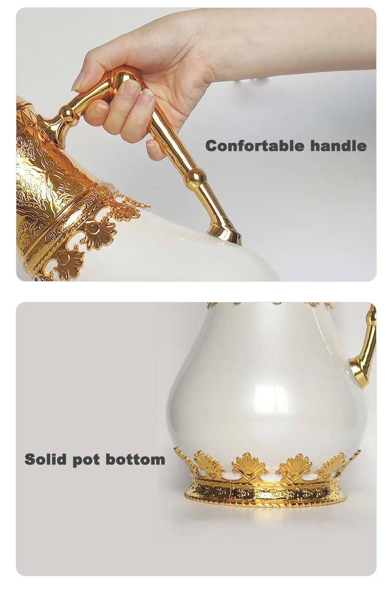 0.5L+0.8L Turkish Style Top Quality Glass Liner Luxury Unique Metal Thermal Tea Pot Golden Vacuum Thermos Tea Kettle