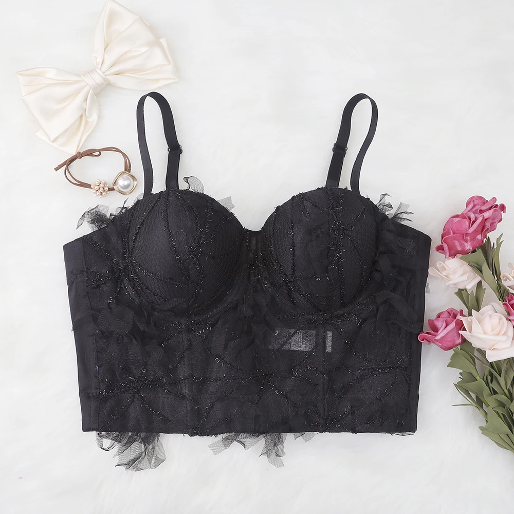 Black sexy lace up crop tube blouse bra elegant bustier corset tops woman,ladies lace tops latest design