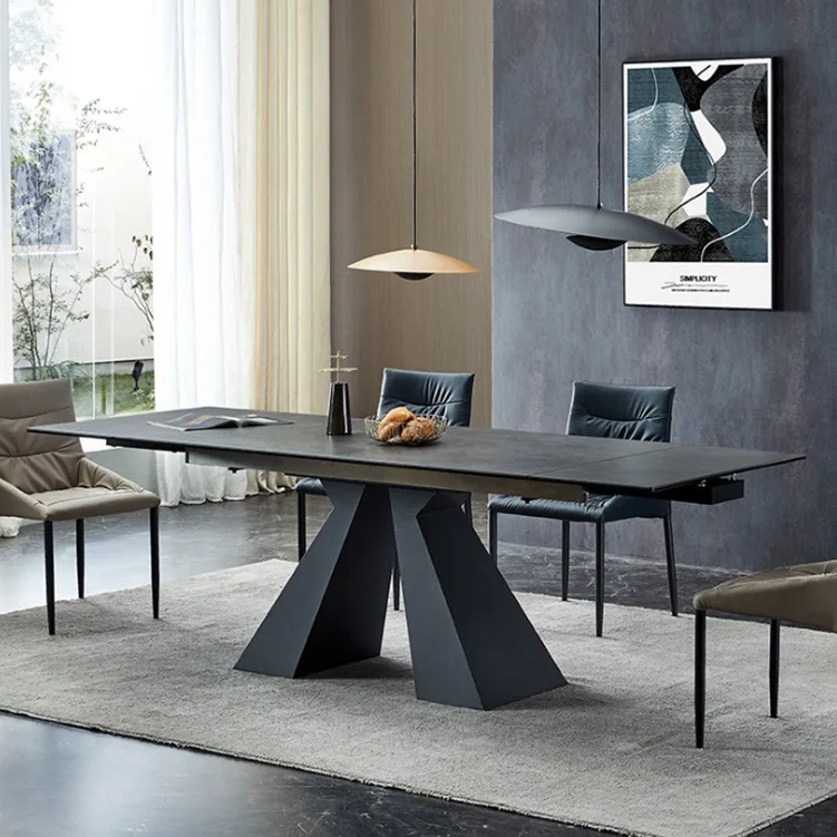 Sample hot sale luxury modern extendable round Italian room folding furniture marble restaurant dining table