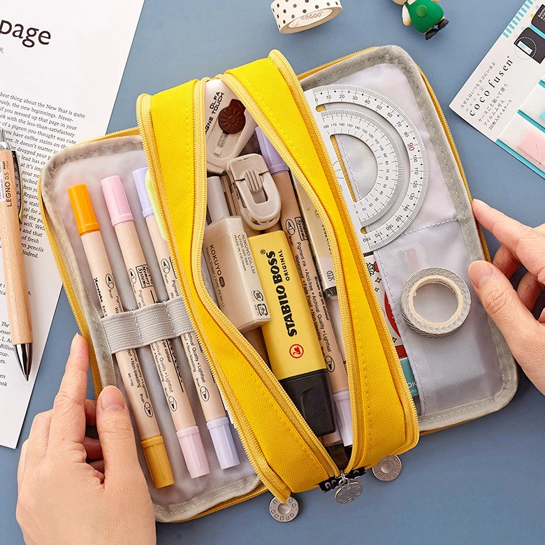 Large Capacity Canvas Stationery Storage Box Students Pencil Pouch with Zipper Closure for Pen Bags Gift Use