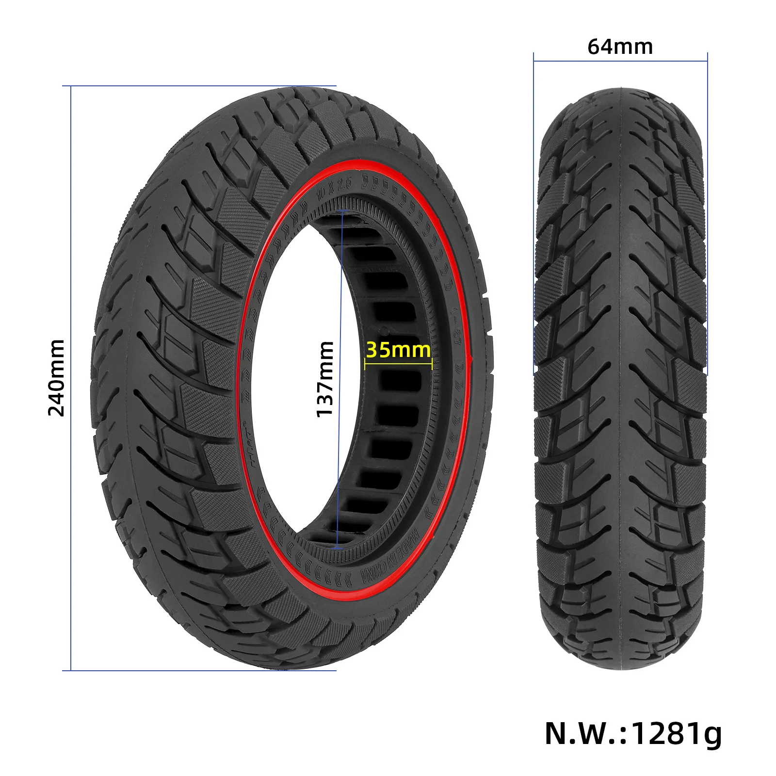 Ulip 10*2.5 red ring off-road solid tires with 10*2.125 tires scooter accessories