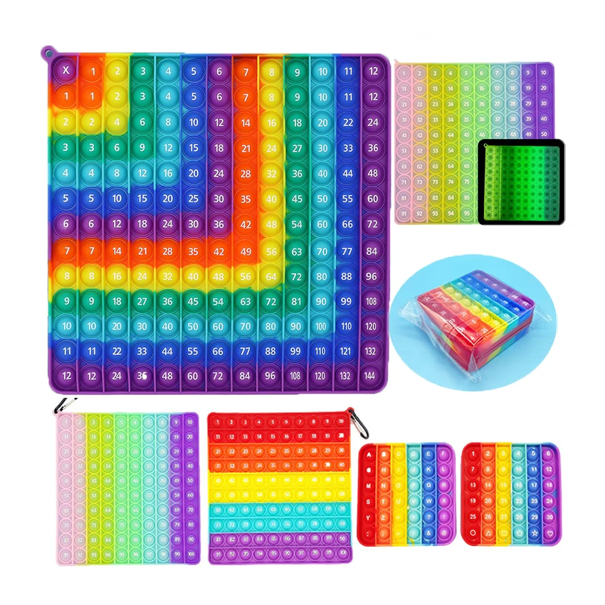 24cm 12x12 silicone School Large Square Math Multiplication letter number Education Board Rainbow big Fidget Push Pop Toy