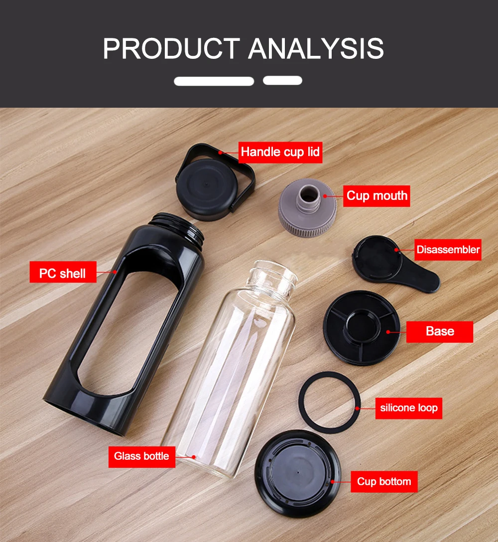 Walcold Customize 1000ml Glass Water Bottle With Silicone Protection Sleeve Cover