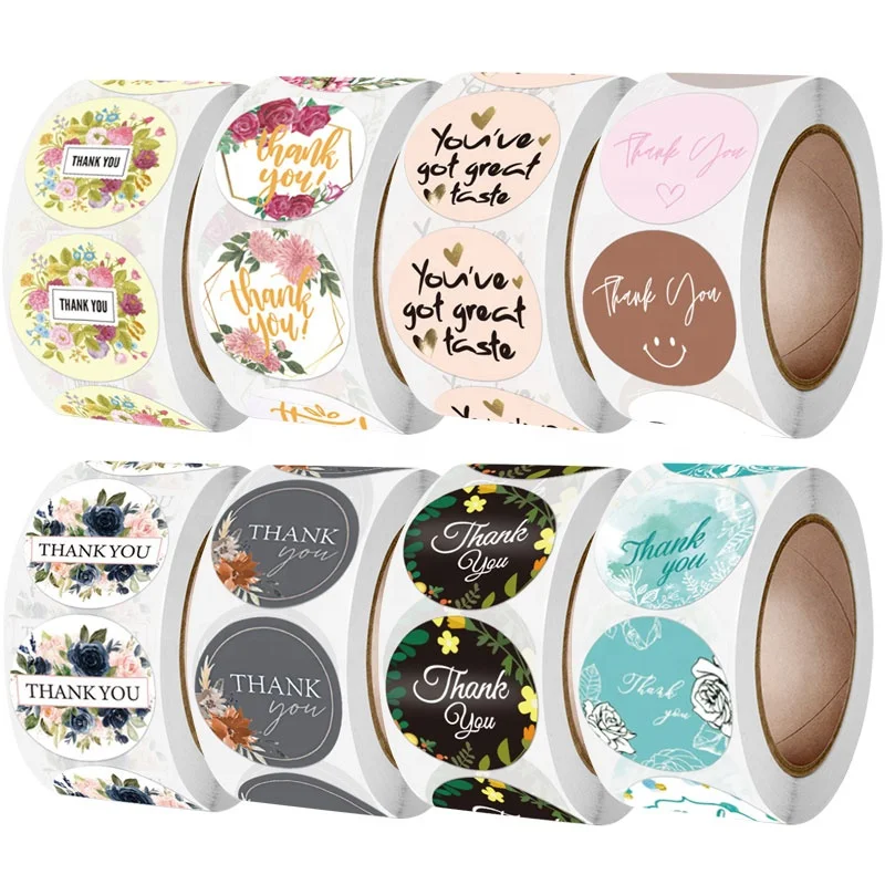 FLORAL SERIES Hot sale 1inch Self Adhesive round floral Paper Label Sticker Printing Thank You Sticker