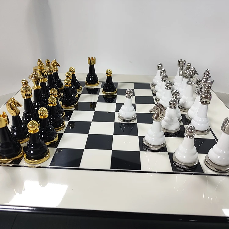 Metal Chess Set - Chess Board Game for Adults and Kids - Wooden Folding Travel Chess Board with Metal Pieces