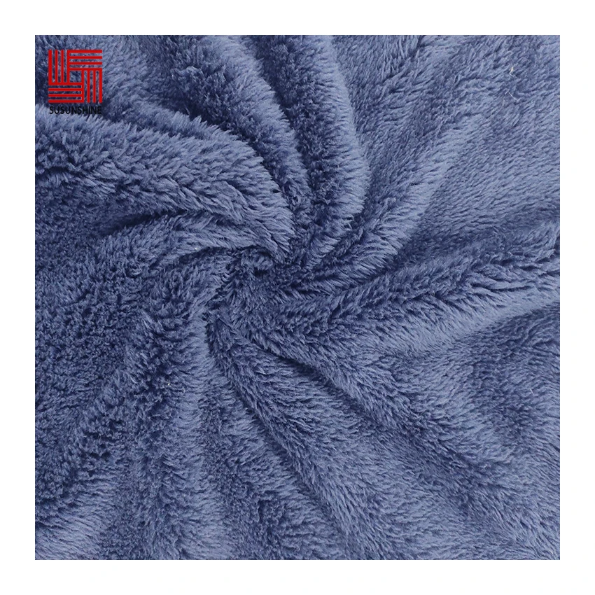 
China Supplier Blue 100% Polyester Knitted Sherpa Brushed Wholesale Fleece Fabric 