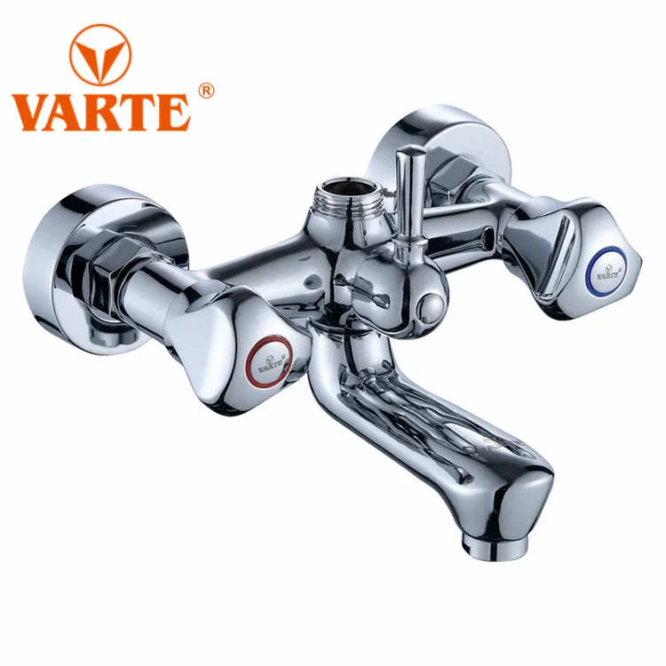 Chrome Finished Wall Mounted Double Handle Bath Mixer Faucet Bathroom Taps