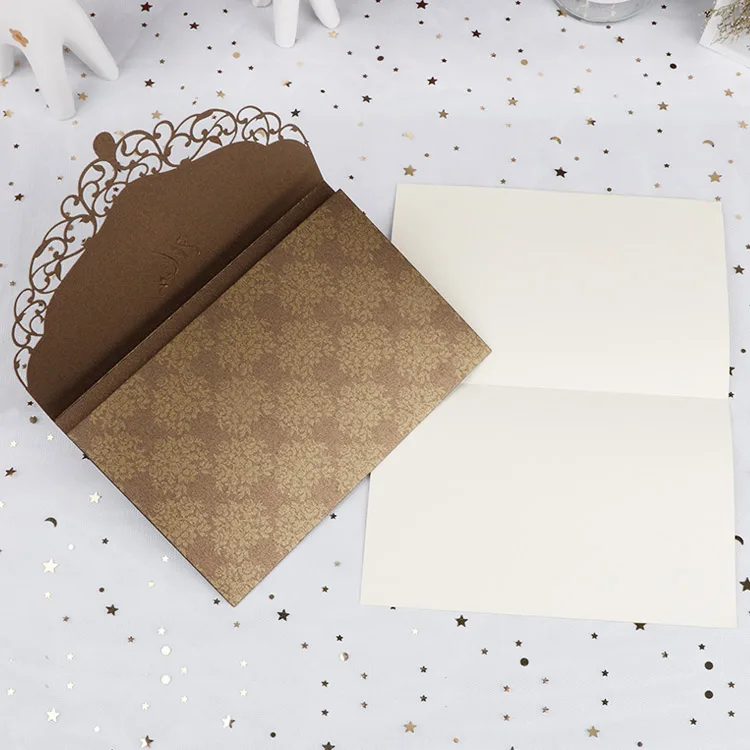 
Laser cut wedding invitation with bow lace sleeve engagement bride shower fifth anniversary 