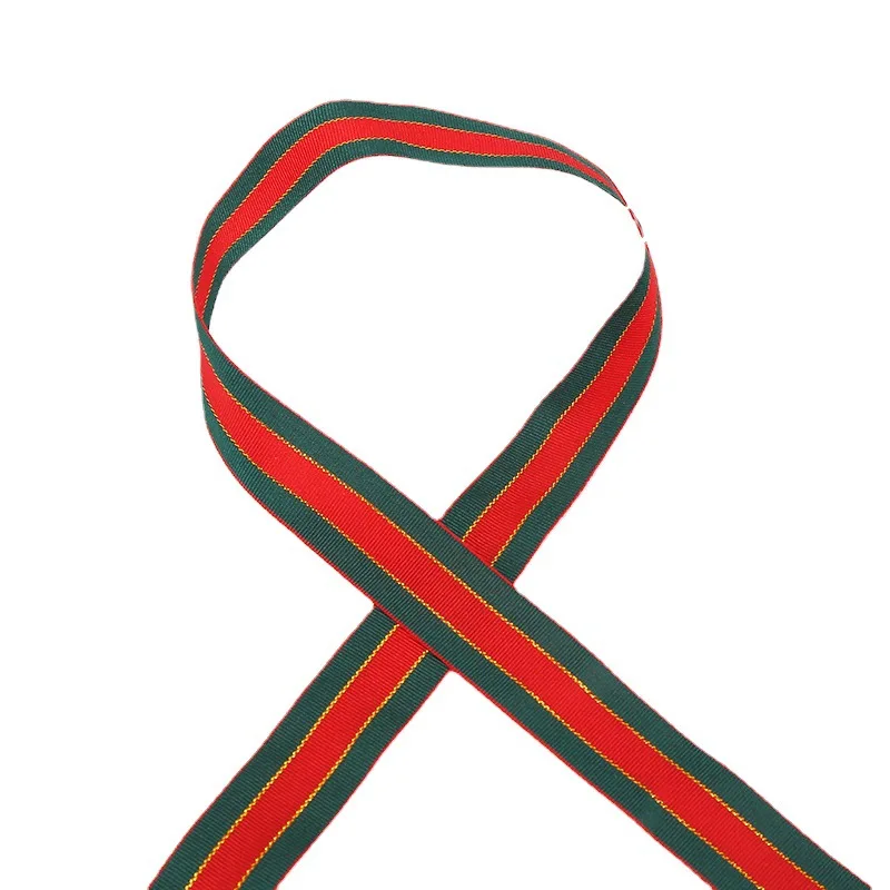 Factory Direct New Year & Christmas 100% Polyester Satin Ribbon Red & Green Stripes with Flowers for Personalised Gifts