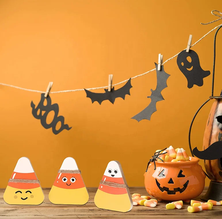 3pcs Halloween Wooden Candy Corns Sign Rustic Halloween Wood Candy Corns Tier Tray Decor Party Tier Tray Room Decor Wood Signs