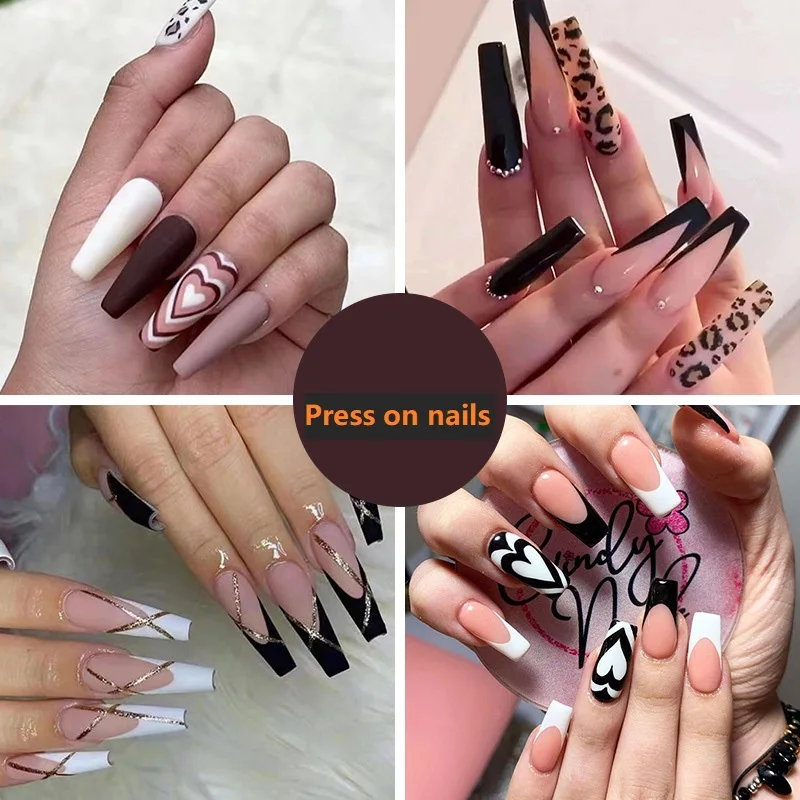 New Custom Design Luxury Personality Long Coffin Oval Finger Nails Full Cover Artificial Art Press On Acrylic Nails Tips