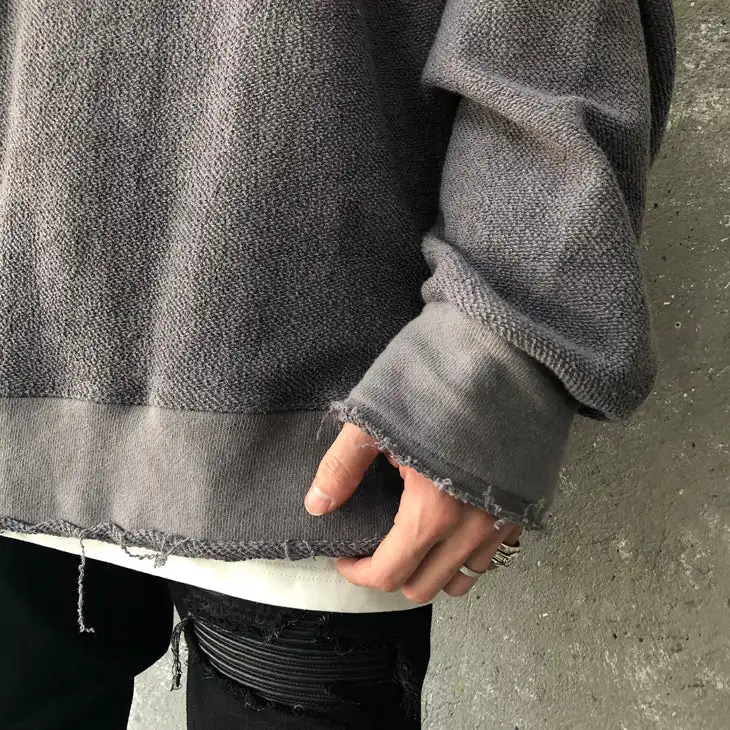 Custom Men Oversize Cross Stitching Raw Edge Round Neck Pullover Sweatshirt Blank Korea High Streetwear Distressed Sweatshirts