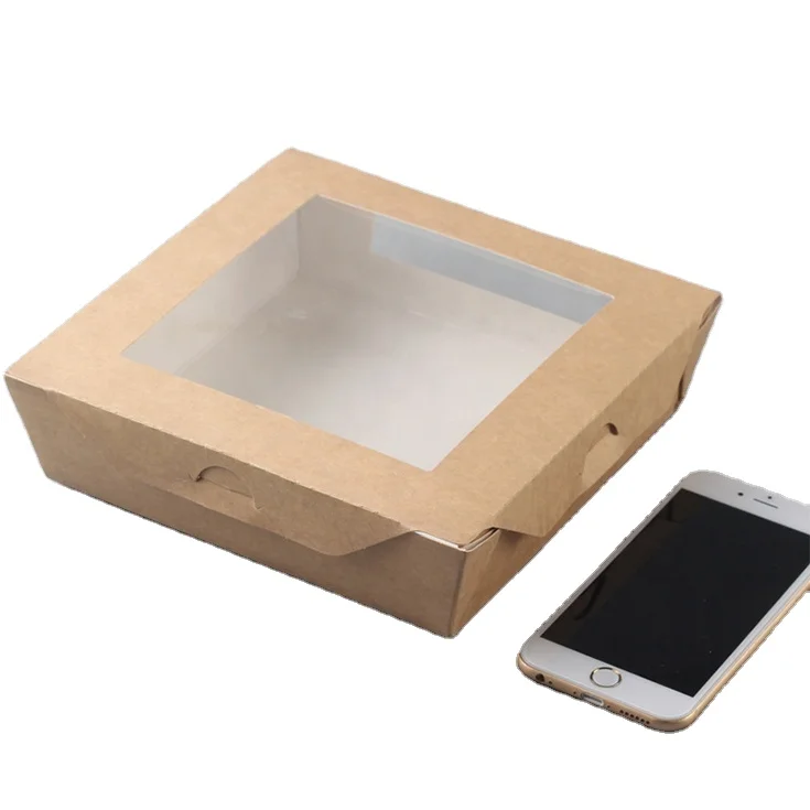 Disposable eco-friendly custom printed paper box packaging kraft takeawy paper container with clear window