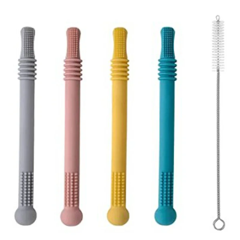 Hollow Teether Tubes,Chew Straw Silicone Teething