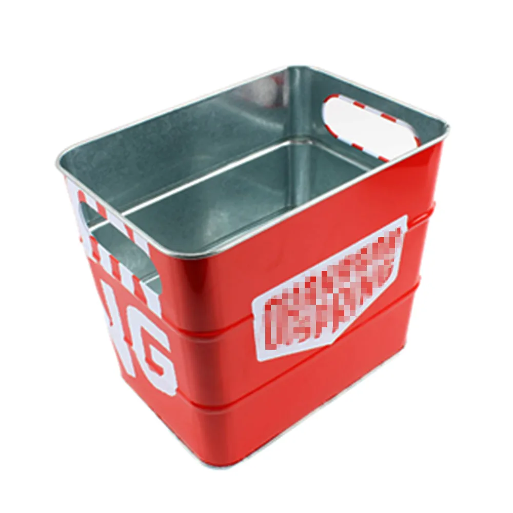 Factory Custom Tinplate Barrel Box Container Metal Rectangle Wine Beer Ice Barrel For Wine Beer With Handle