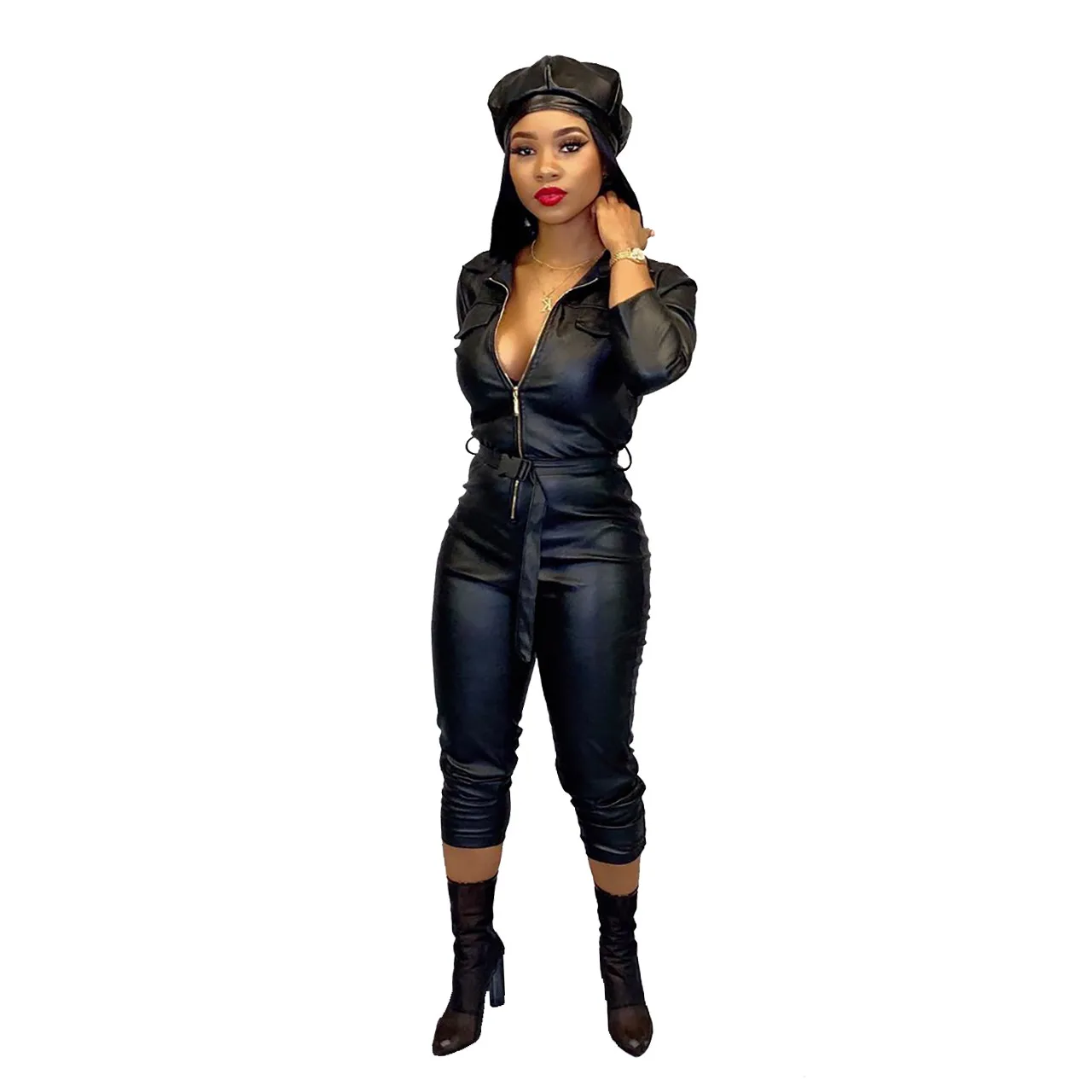 Leather jumpsuit MOQ 1PC jumpsuit leather New long pant jumpsuit
