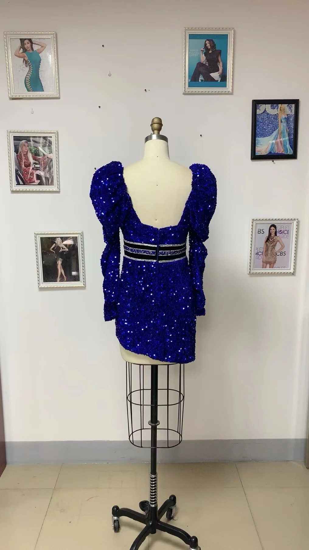 Top Quality Long Sleeve Celebrity Evening Shining Sequins Bodycon Party Dress