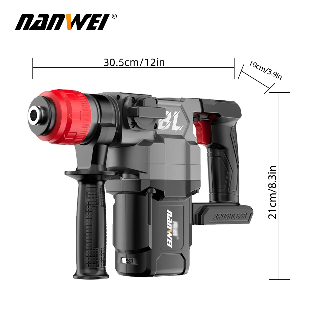 Brushless Electric Impact Dril Hammer Handheld Multifunction Rotary Rechargeable Power Tool 21V Battery