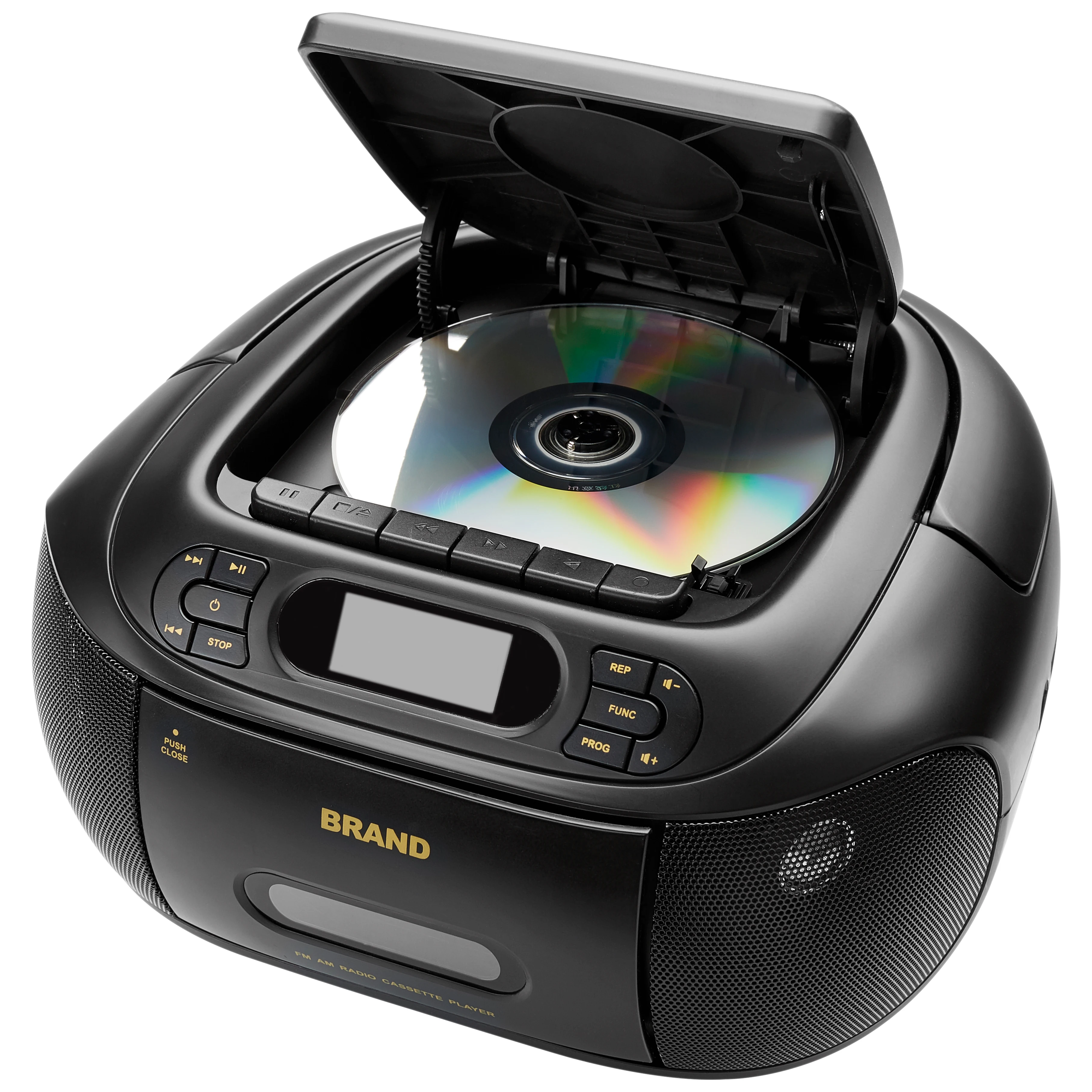 
CD Player Portable Boombox with FM Radio/USBAUX Input and Earphone Jack Output, Stereo Sound Speaker & Audio Player Black 